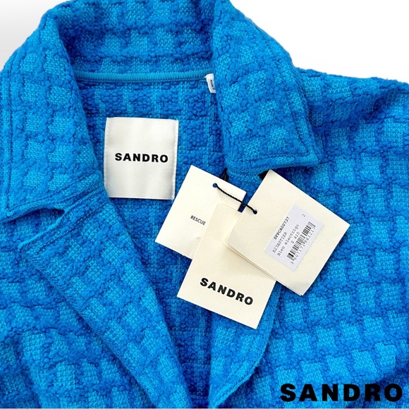 SANDRO Astier Cropped Tweed Coatigan in Electric Blue - Picture 12 of 12